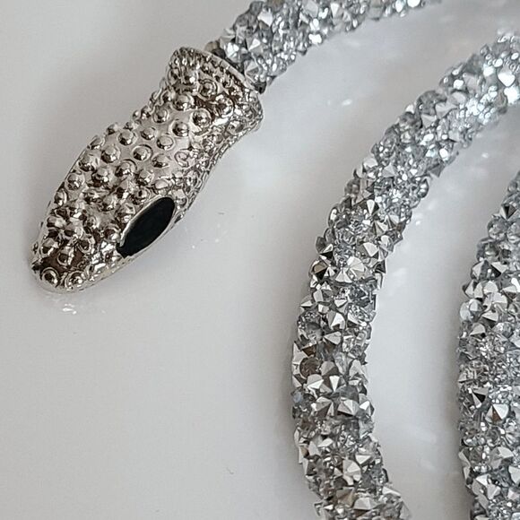 ✨💎🐍 Snake Rhinestone Bendable Design Blingy Statement Open Choker Necklace NEW - Picture 4 of 17